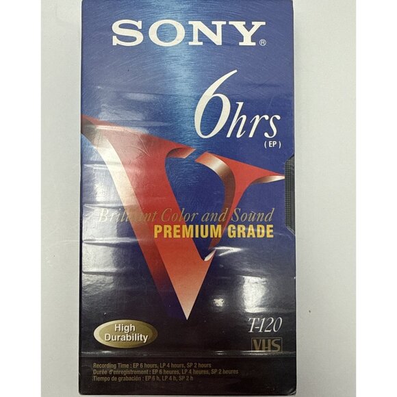 Sony Blank VHS Premium Grade Cassette Tape T-120VF 6 Hour  (Sealed Pack … - Picture 1 of 2